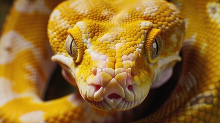Fototapeta premium Close-Up of a Yellow Python Snake