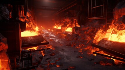 Blast furnace smelting liquid steel in steel mills. Neural network ai generated art