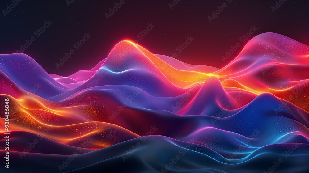 Poster abstract background with colorful waves and glowing lights, 3d rendering illustration of wavy abstra