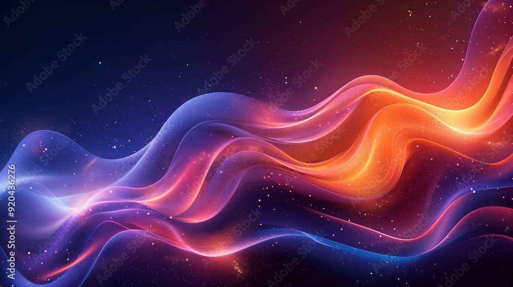 Poster abstract colorful background with glowing waves and stars, vector illustration design template for p