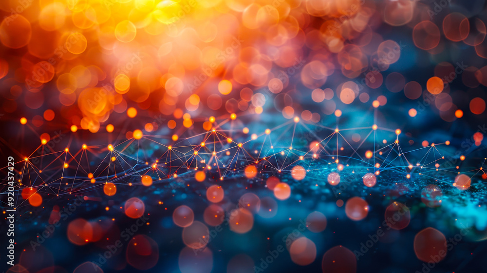 Poster global network connection concept with vibrant bokeh lights and digital links depicting social media