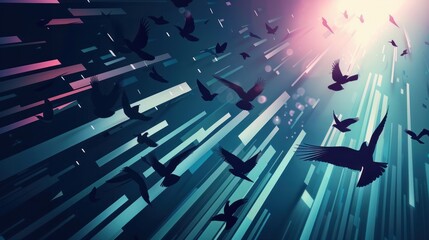 Birds Flying Through Abstract Sky