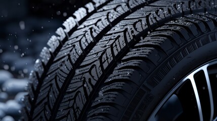 Winter Car tires with snow close-up wheel profile structure. Neural network ai generated art