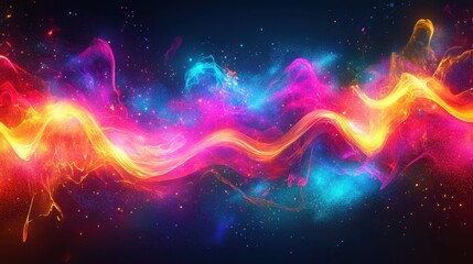 Fototapeta premium Vibrant Neon Music: Abstract Background with Fluid Shapes and Sound Waves