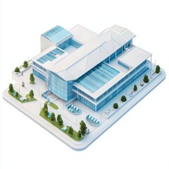 3D Render of a convention center with a large main area for events and additional spaces for smaller meetings