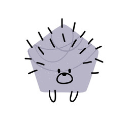 Cute hedgehog in doodle geometric kids style. Funny adorable animal. Kawaii baby character. Happy amusing fauna. Childish flat graphic vector illustration isolated on white background