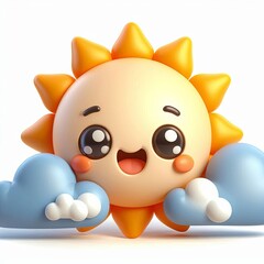 Naklejka premium Cute Sun Rise With Cloud Cartoon , 3d Generative aI