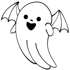 Cute cartoon ghost outline drawing isolated on transparent background. Halloween cartoon element