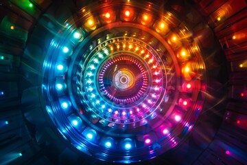 Obraz premium A mesmerizing spiral made of vibrant lights creating a stunning and captivating visual effect that enchants viewers