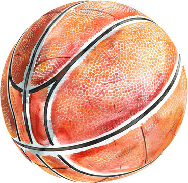 recommend clip art: watercolor illustration of a traditional orange basketball with black lines and white stitching