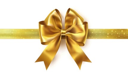 Fototapeta premium Golden Bow and Ribbon on White Background