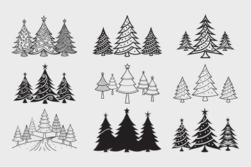 Obraz premium Christmas Tree Set - Hand Drawn Illustrations, Pro Vector Art, Geometric & Line Art, Kawaii Cartoon, Mascot Logos