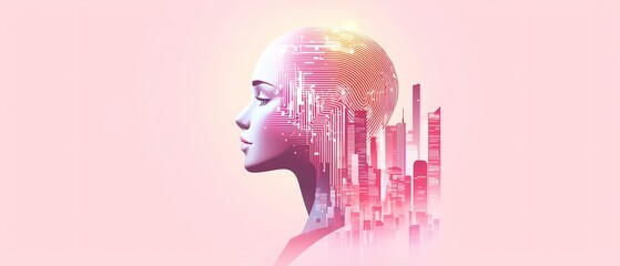A futuristic profile silhouette with an abstract cityscape, representing technology, innovation, and digital transformation.