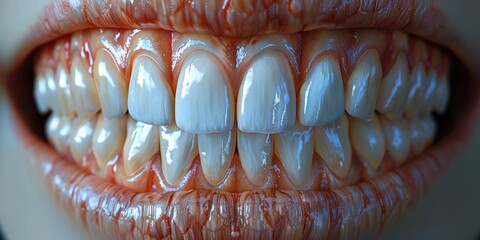 Close-up of a Human Mouth with Shiny Teeth