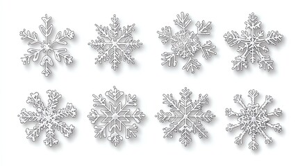 Snowflake Christmas sticker set, simple and elegant, isolated on white background,