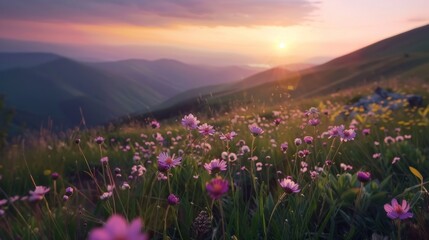 Fototapeta premium Sunset over Mountain Meadow