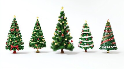Christmas tree set Stickers , isolated on a white background, 3D realistic High quality image files,,