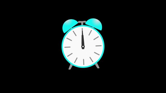 12時にアラームの鳴る青い目覚まし時計、透明背景