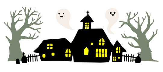 お化けが舞うハロウィン背景イラスト