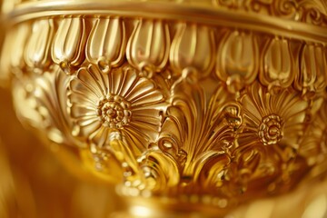A golden cup representing the church, symbolizing faith and spirituality in a sacred context, The craftsmanship of a golden trophy in close-up detail. AI generated