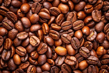 Close-Up Of Coffee Beans With Deep Rich Colors For Background. Coffee, Beans, Close-Up, Colors, Background