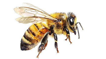 Single bee flying with delicate wings,Clipart, watercolor illustration, Perfect for nursery art The style is hand  drawn, white background