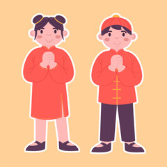 Stickers chinese people in national clothes for Chinese New Year