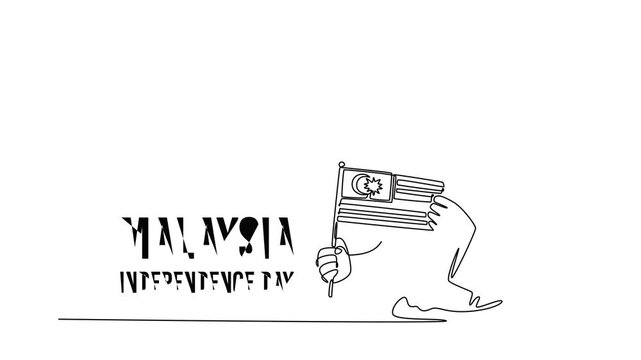 Malaysia Independence Day concept. Single line draw design. Full length animation illustration. High quality 4k footage.