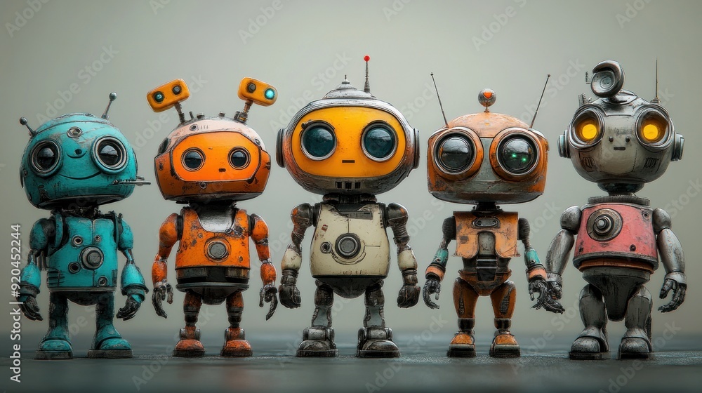 Poster five friendly robots