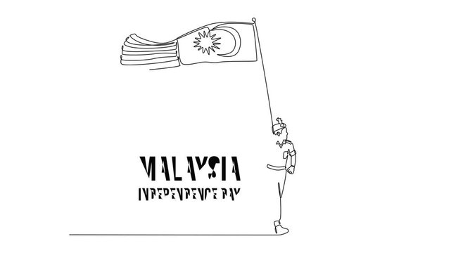 Malaysia Independence Day concept. Single line draw design. Full length animation illustration. High quality 4k footage.