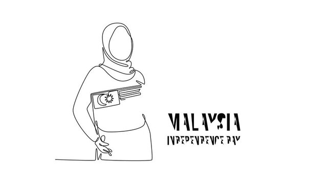 Malaysia Independence Day concept. Single line draw design. Full length animation illustration. High quality 4k footage.