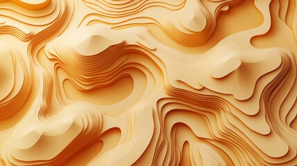 A 3D render of a layered abstract landscape with a yellow color scheme.