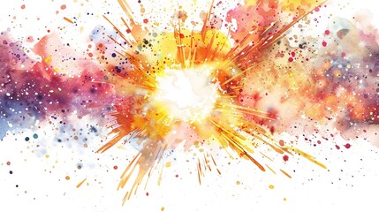 Supernova explosion in a distant galaxy,Clipart, watercolor illustration, Perfect for nursery art The style is hand  drawn, white background