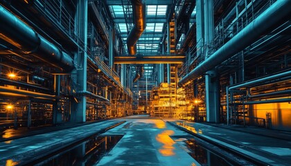 Fototapeta premium illuminated industrial facility with steel