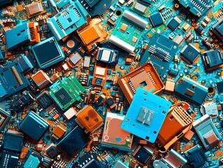 Blue and Orange Electronic Circuit Boards.