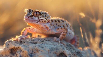 Fototapeta premium Leopard Gecko Basking in the Sunset