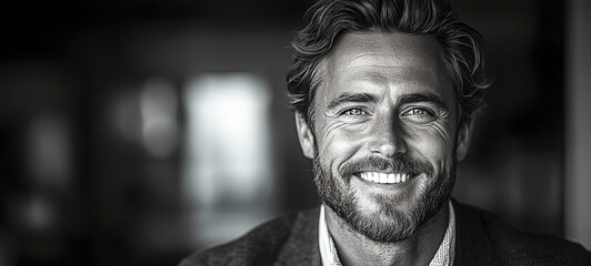 Triumph in Monochrome: Joyful Business Leader Celebrating Success in Black and White