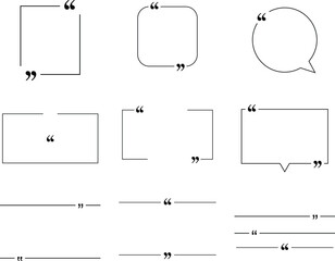 Quote box frame big set for the great design of speech quotation marks. Templates of texting black line quote frames for definition, remark, and citation design. Creative vector retro marks collection