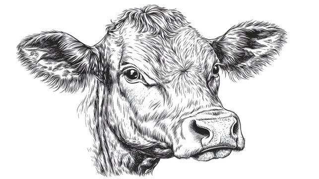 recommend clip art: Farm cow head sketch hand drawn line art engraving Vector illustration
