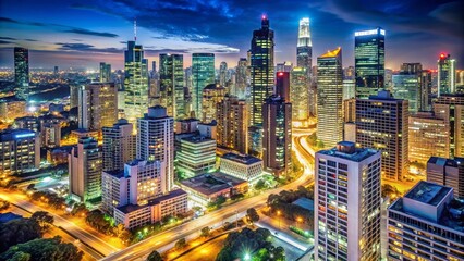 Obraz premium Night city skyline at night with illuminated buildings and streets , urban, cityscape, skyline, night