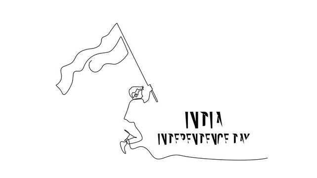 Happy India Independence Day concept. Single line draw design. Full length animation illustration. High quality 4k footage.