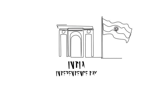 Happy India Independence Day concept. Single line draw design. Full length animation illustration. High quality 4k footage.