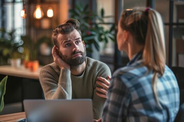 Supportive customer service agent offering assistance with a technical problem with bokeh effect, AI generated