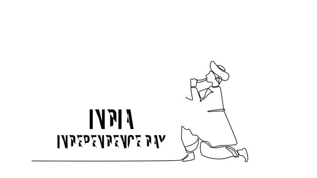 Happy India Independence Day concept. Single line draw design. Full length animation illustration. High quality 4k footage.