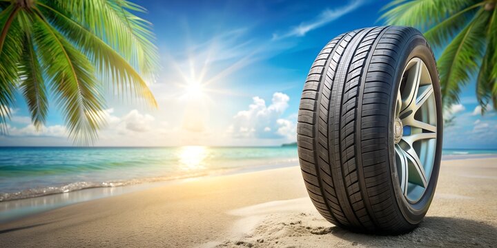 closeup of summer car tire with copy space.