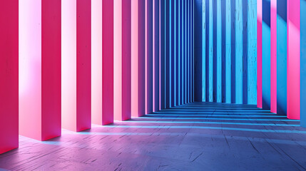 Abstract geometric lines design element. Blue and pink striped background. 3d illustration