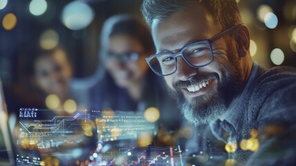 Smiling Man With Data Overlay