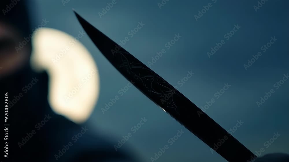 Poster the sharp edge of a kunai glinting in the moonlight held by a skilled ninja.