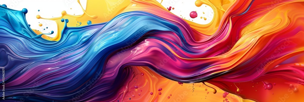 Poster a stunning abstract composition featuring a mesmerizing blend of colorful waves and fluid shapes tha