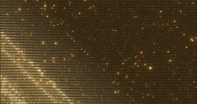Gold sequins turn up in a wave pattern. Gorgeous background images. Top view. 3D rendering 4K loop animation.